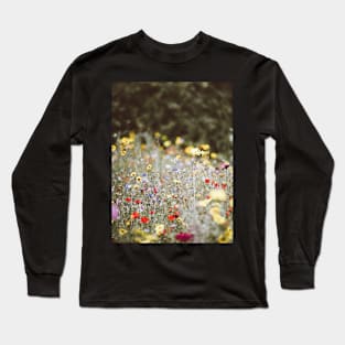 Flowers, Field, Nature, Neutral, Landscape,Scandinavian art, Modern art, Wall art, Print, Minimalistic, Modern Long Sleeve T-Shirt